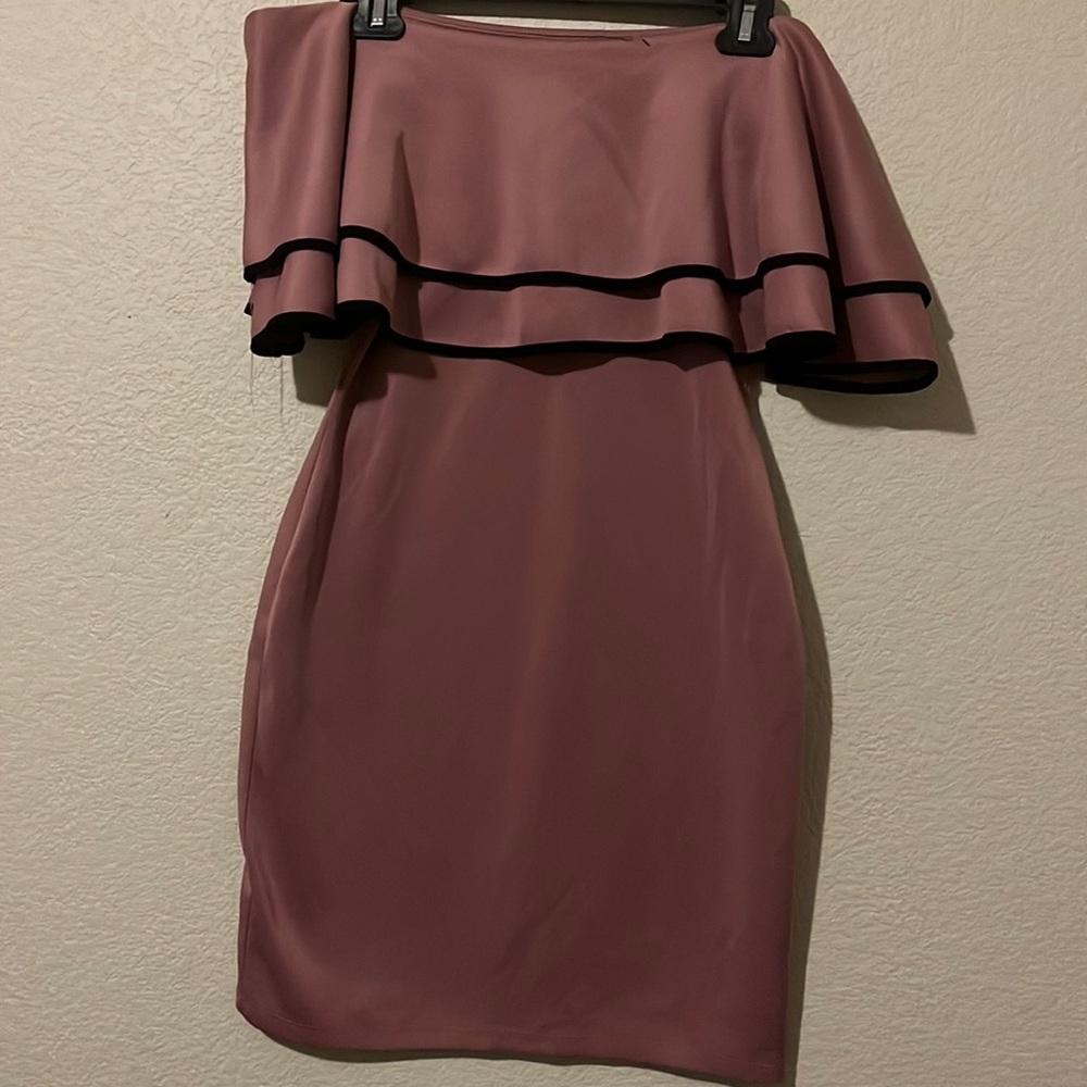 Beautiful Pink and Black Strapless Midi Dress
